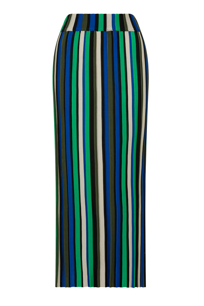 White sand contrast stripe midi skirt in green clearance multi