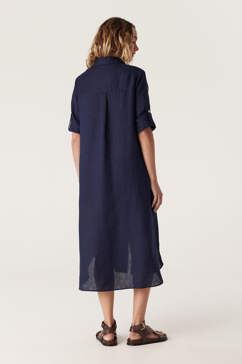 Pure navy linen dress hotsell