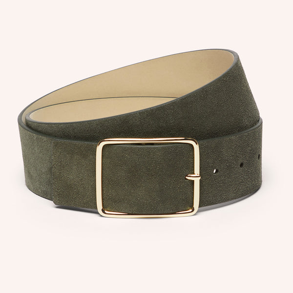 Dark Brown Suede Belt, Soho Buckle (Gold)