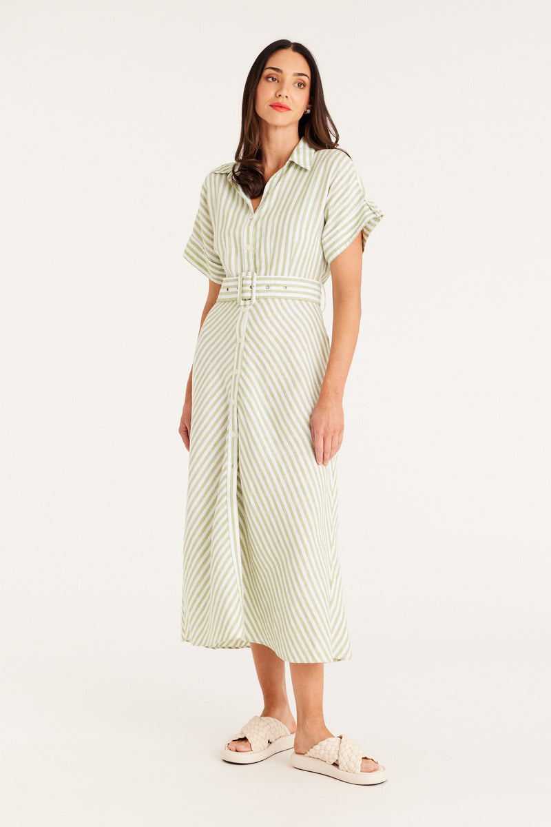 Aegean Linen Dress - Green Stripe – Cable Melbourne